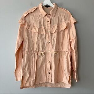 Roly Poly Peach Ruffled Snap Up Top Large